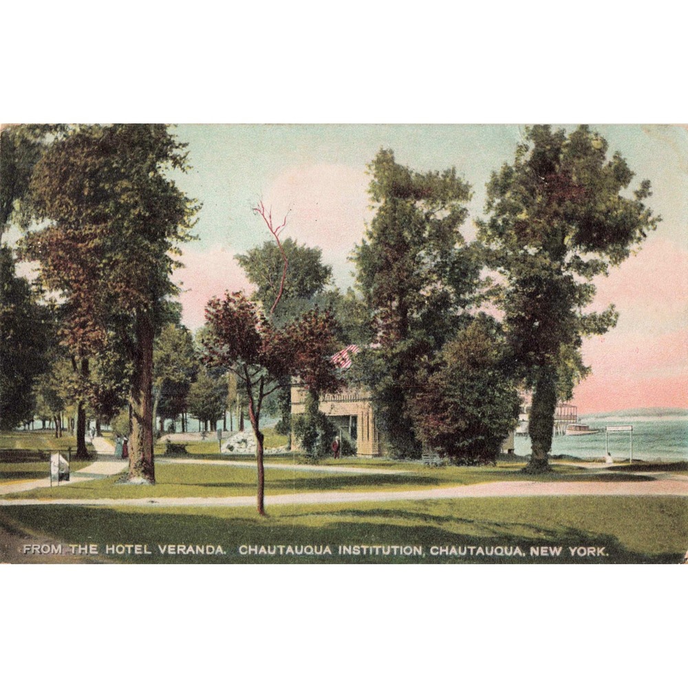Chautauqua New York NY Postcard 1907 Hotel Veranda Lake View Institution Posted